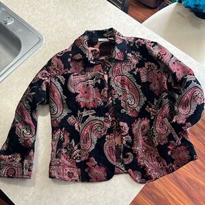 Chico’s Red and Black Paisley Tapestry Jacket